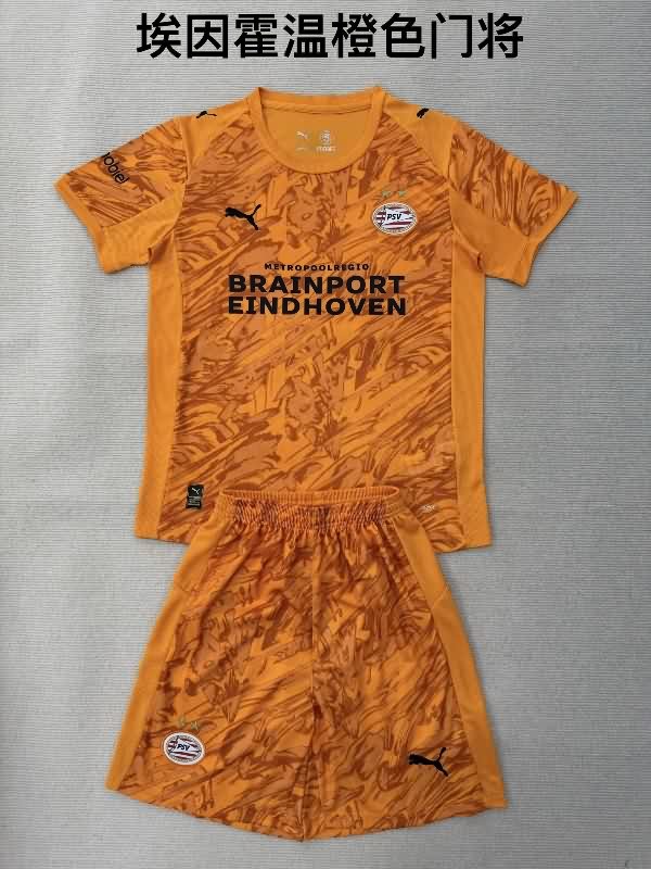 25/26 PSV Eindhoven Goalkeeper Orange Kids Soccer Jersey And Shorts