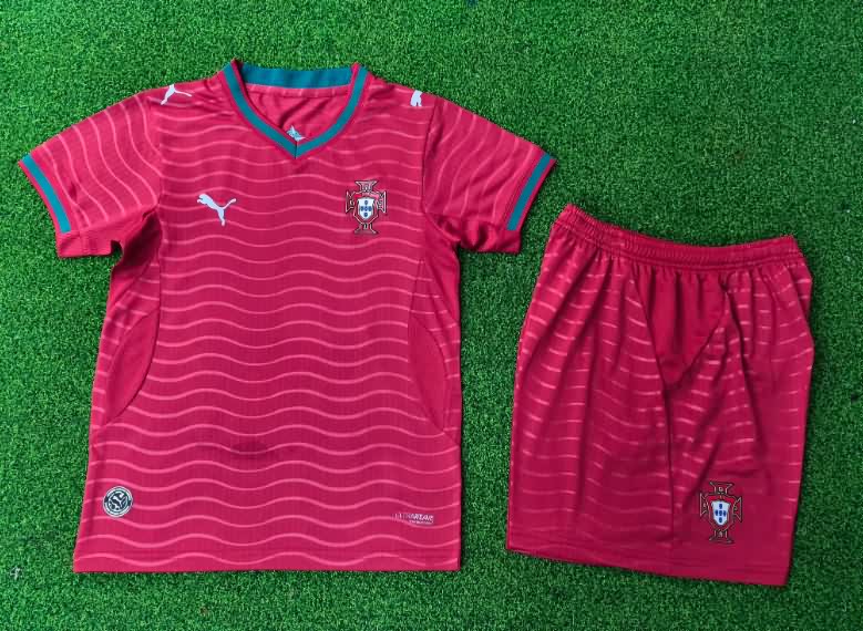 2026 Portugal World Cup Home Kids Soccer Jersey And Shorts (Player)