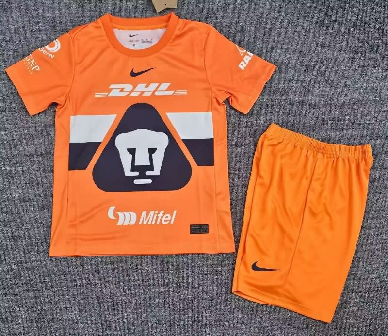 25/26 Pumas UNAM Goalkeeper Orange Kids Soccer Jersey And Shorts
