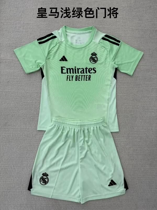 25/26 Real Madrid Goalkeeper Green Kids Soccer Jersey And Shorts