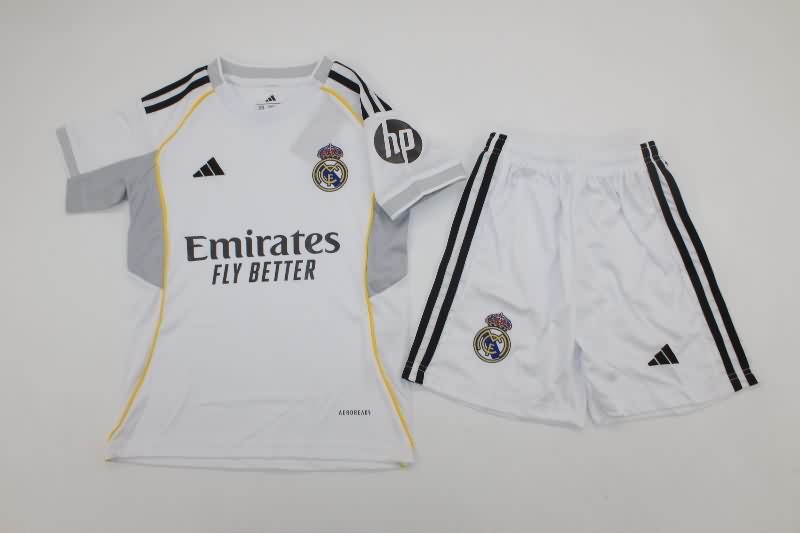 25/26 Real Madrid Home Kids Soccer Jersey And Shorts