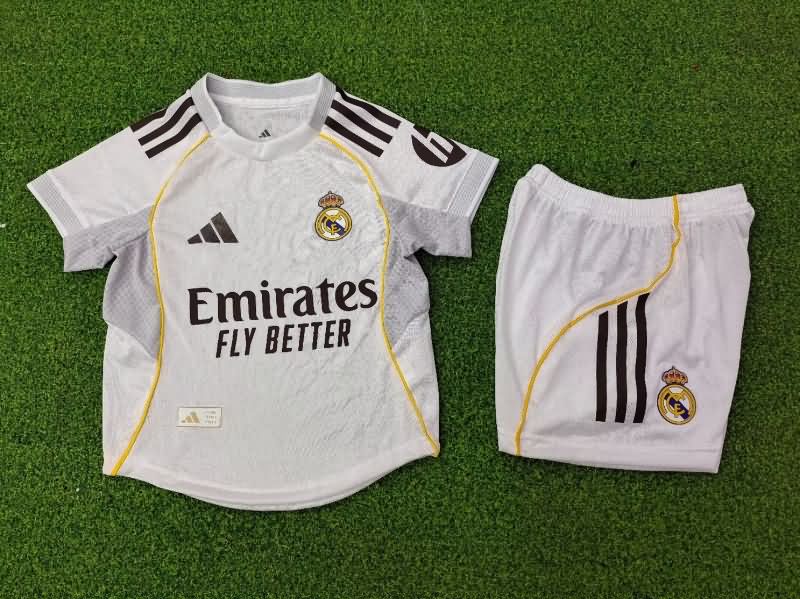 25/26 Real Madrid Home Kids Soccer Jersey And Shorts (Player) Leaked