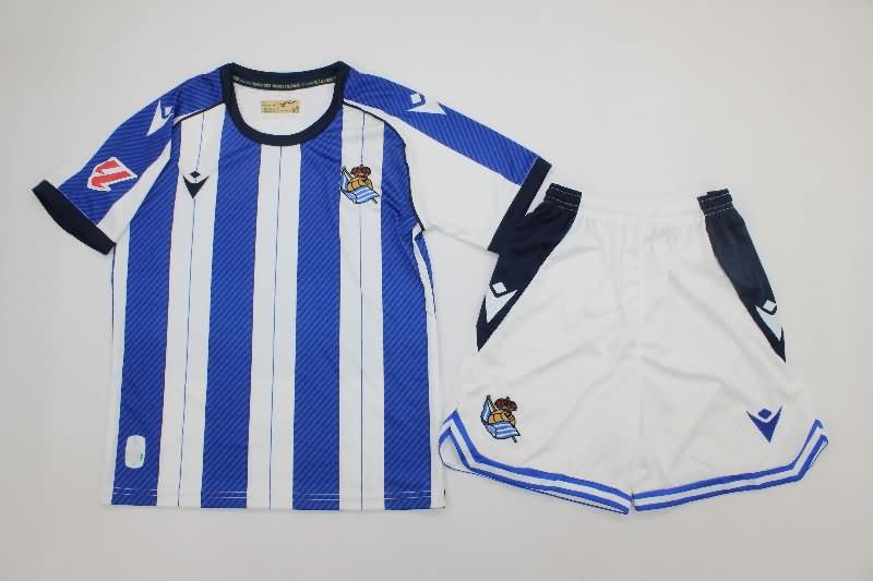 25/26 Real Sociedad Home Kids Soccer Jersey And Shorts
