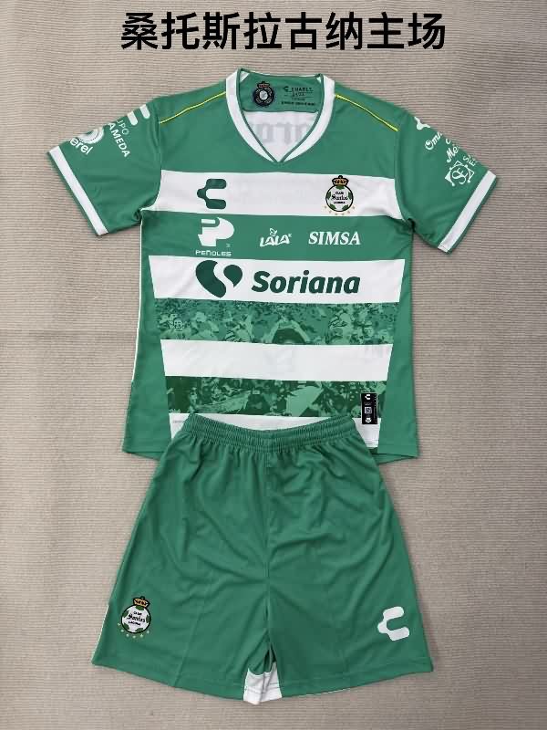 25/26 Santos Laguna Home Kids Soccer Jersey And Shorts