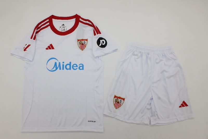 25/26 Sevilla Home Kids Soccer Jersey And Shorts