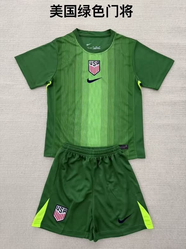 2025 USA Goalkeeper Green Kids Soccer Jersey And Shorts