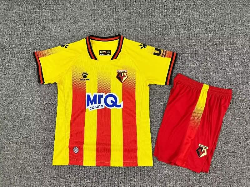 25/26 Watford Home Kids Soccer Jersey And Shorts