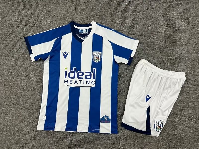 25/26 West Bromwich Home Kids Soccer Jersey And Shorts