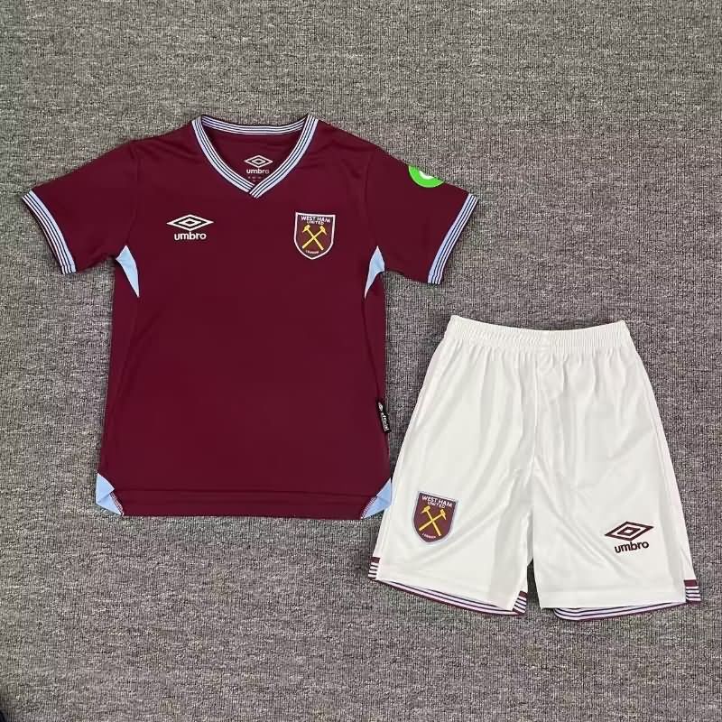 25/26 West Ham Home Kids Soccer Jersey And Shorts