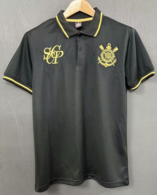 Thailand Quality(AAA) 2025 Corinthians Black Polo Soccer T-Shirt