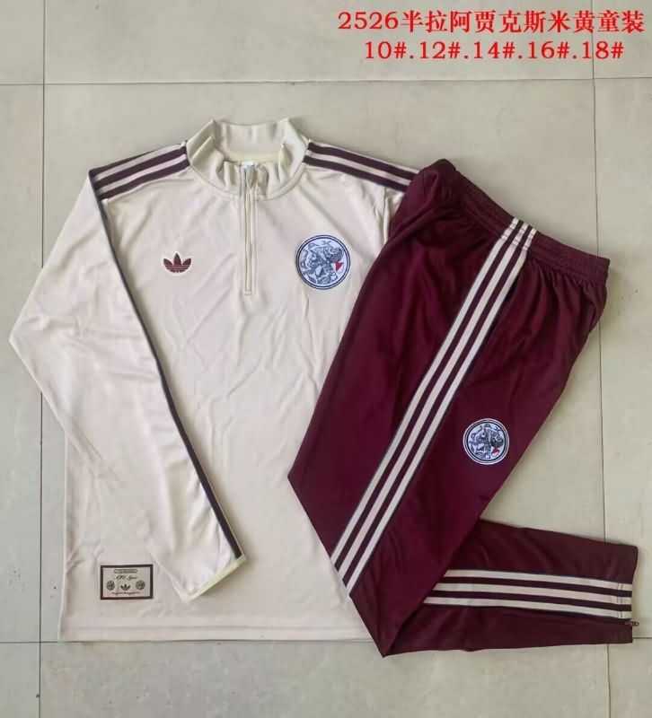 Kids - Thailand Quality(AAA) 25/26 Ajax Light Yellow Soccer Tracksuit