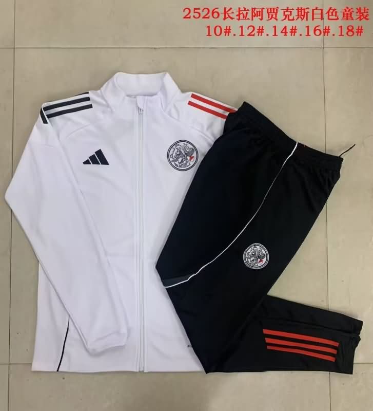 Kids - Thailand Quality(AAA) 25/26 Ajax White Soccer Tracksuit 02