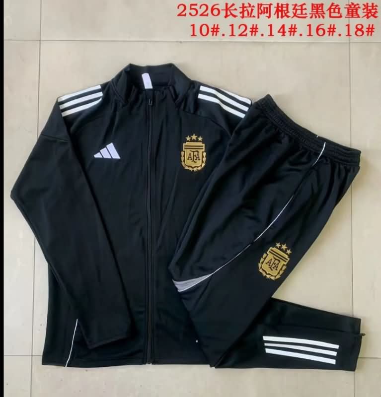Kids - Thailand Quality(AAA) 2025 Argentina Black Soccer Tracksuit 02