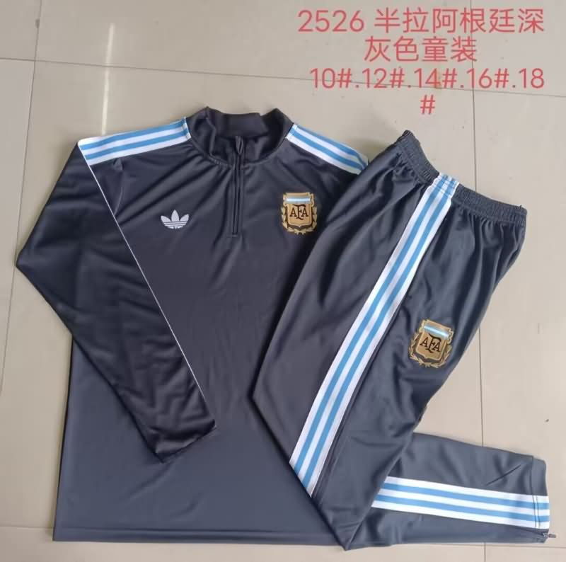 Kids - Thailand Quality(AAA) 2025 Argentina Dark Grey Soccer Tracksuit