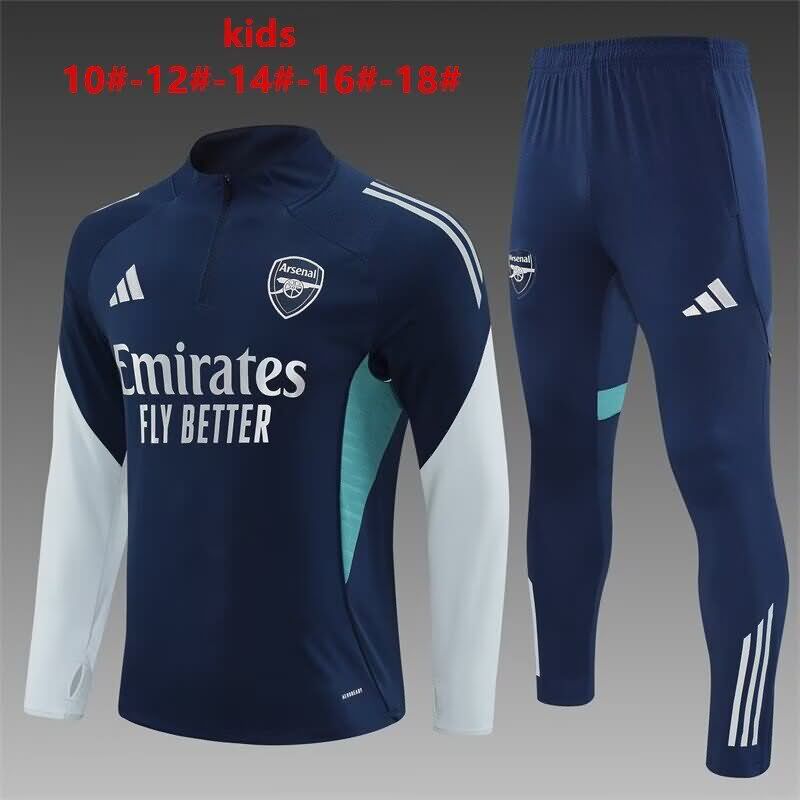 Kids - Thailand Quality(AAA) 25/26 Arsenal Dark Blue Soccer Tracksuit 02