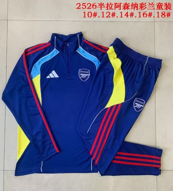 Kids - Thailand Quality(AAA) 25/26 Arsenal Dark Blue Soccer Tracksuit 03