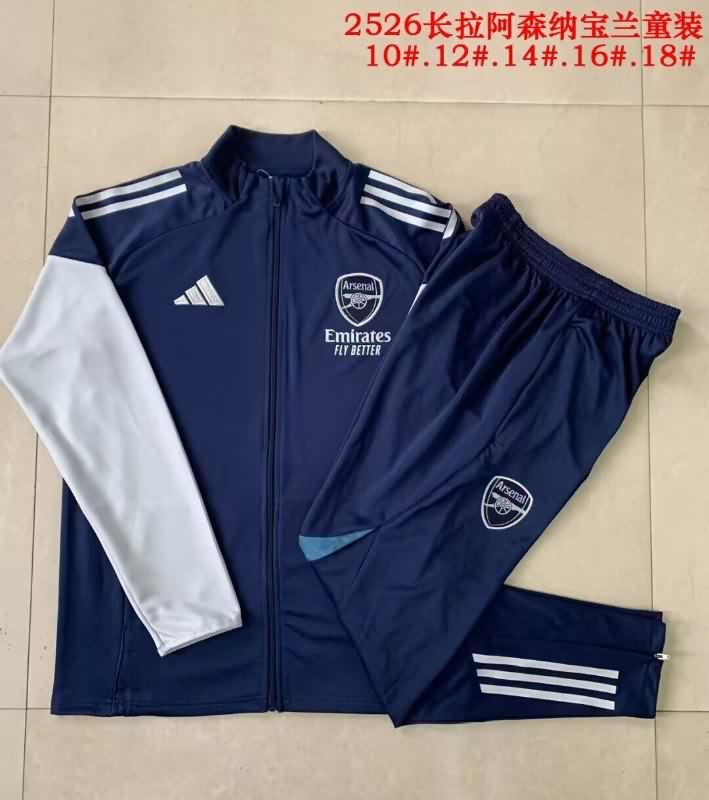 Kids - Thailand Quality(AAA) 25/26 Arsenal Dark Blue Soccer Tracksuit 04