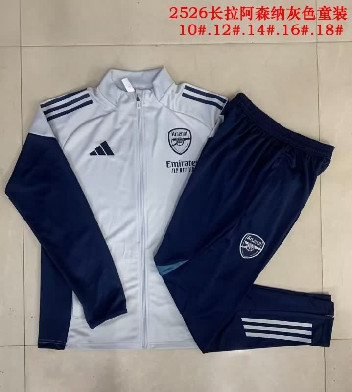 Kids - Thailand Quality(AAA) 25/26 Arsenal Grey Soccer Tracksuit 02