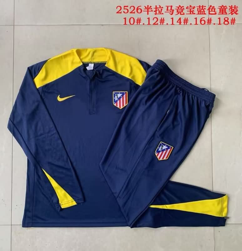 Kids - Thailand Quality(AAA) 25/26 Atletico Madrid Dark Blue Soccer Tracksuit