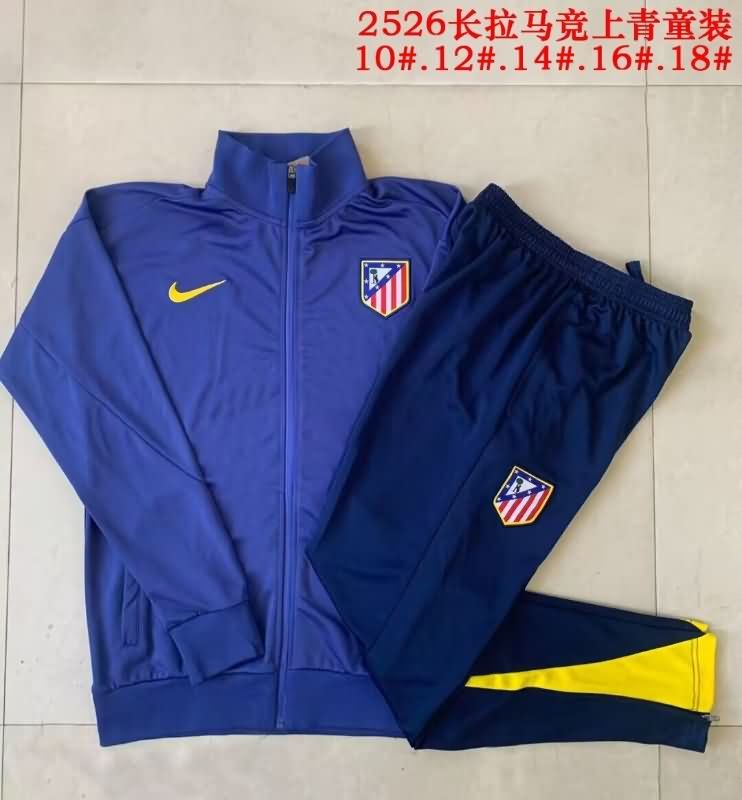 Kids - Thailand Quality(AAA) 25/26 Atletico Madrid Dark Blue Soccer Tracksuit 02