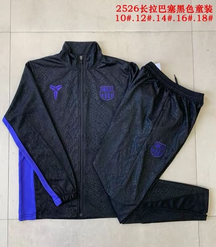 Kids - Thailand Quality(AAA) 25/26 Barcelona Black Soccer Tracksuit 02