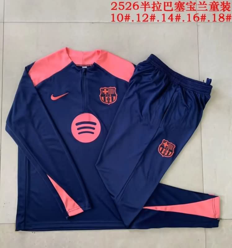 Kids - Thailand Quality(AAA) 25/26 Barcelona Dark Blue Soccer Tracksuit 02