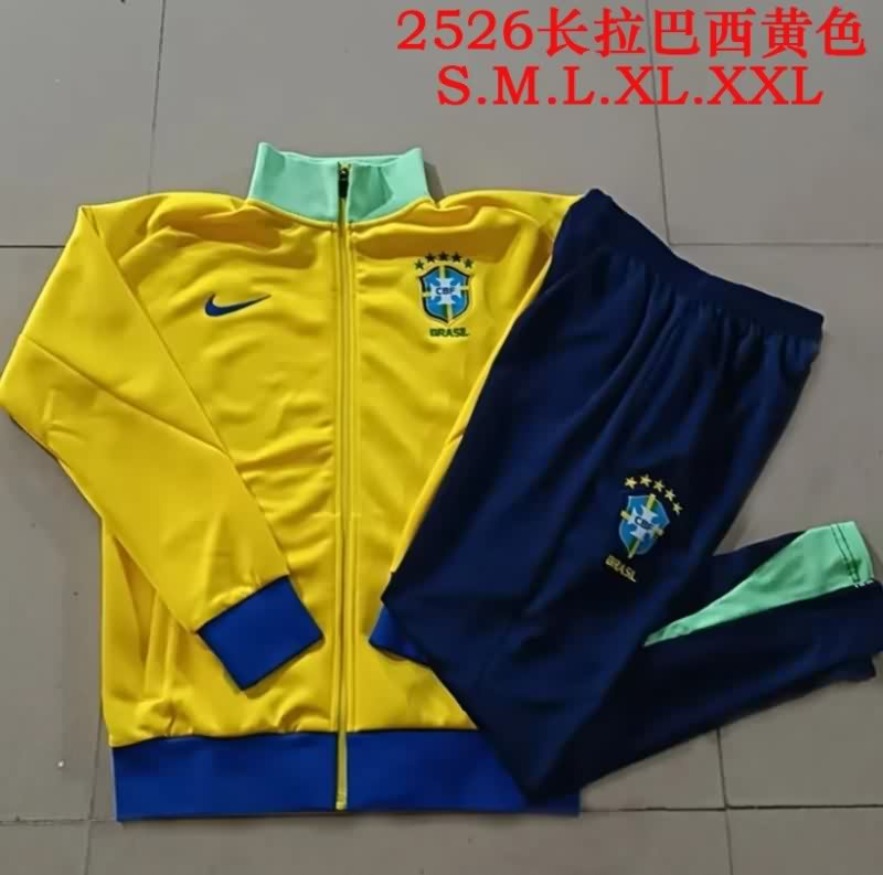 Thailand Quality(AAA) 2025 Brazil Yellow Soccer Tracksuit 02