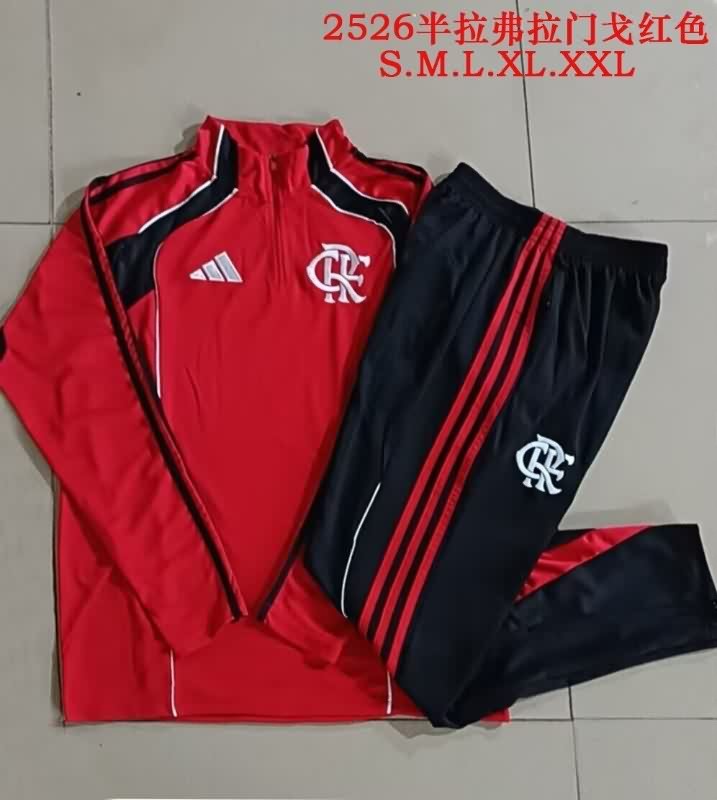 Thailand Quality(AAA) 2025 Flamengo Red Soccer Tracksuit