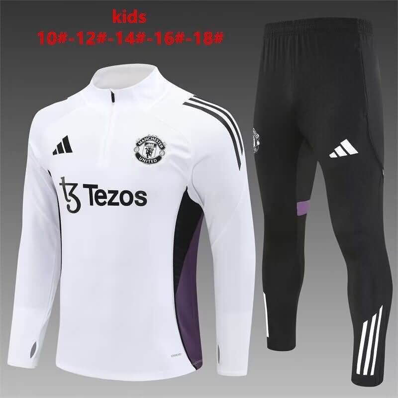 Kids - Thailand Quality(AAA) 25/26 Manchester United White Soccer Tracksuit 02