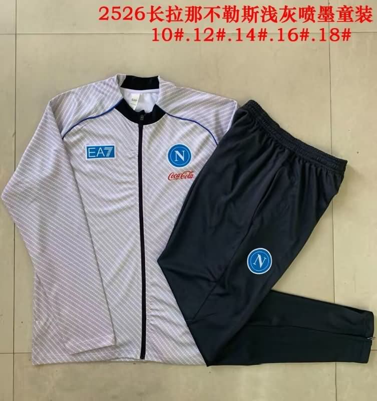 Kids - Thailand Quality(AAA) 25/26 Napoli Light Grey Soccer Tracksuit