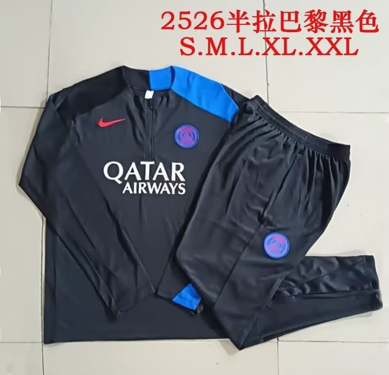 Thailand Quality(AAA) 25/26 Paris St Germain Black Soccer Tracksuit 07