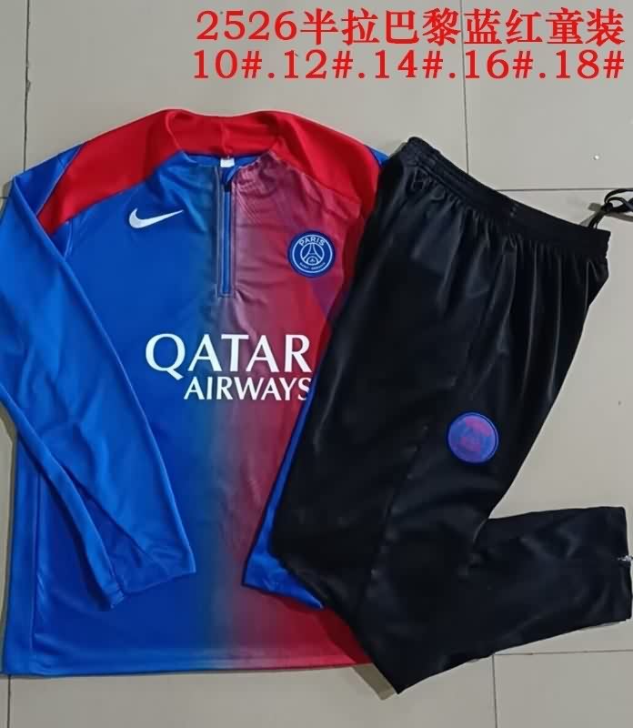 Kids - Thailand Quality(AAA) 25/26 Paris St Germain Blue Red Soccer Tracksuit