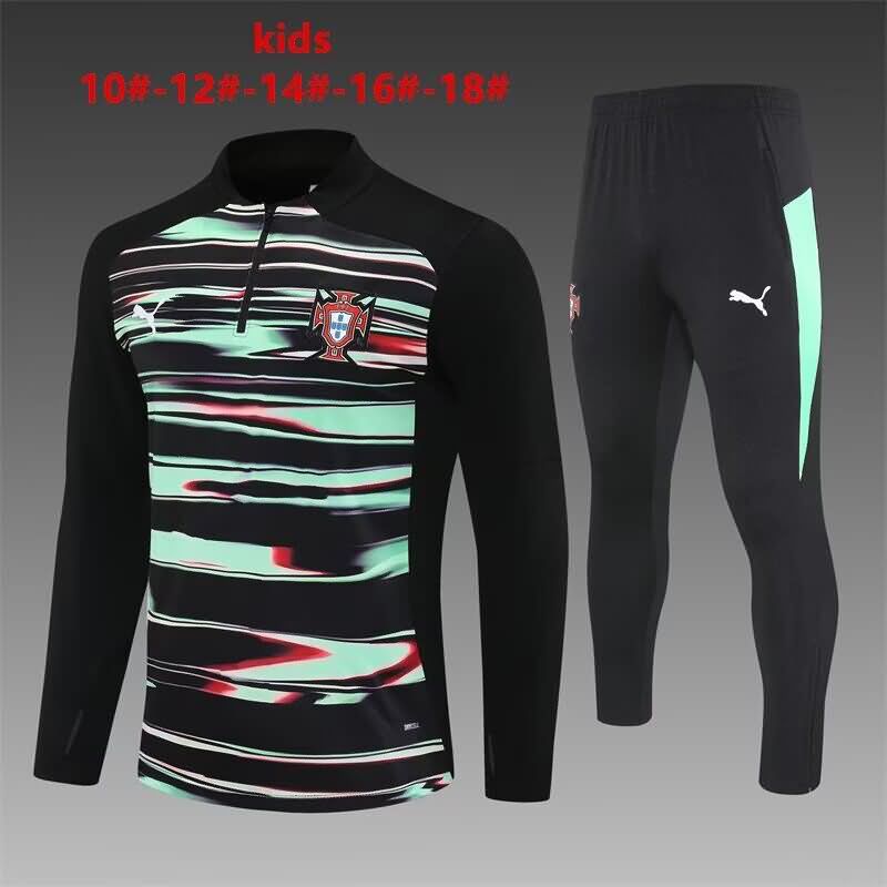 Kids - Thailand Quality(AAA) 2025 Portugal Black Green Soccer Tracksuit