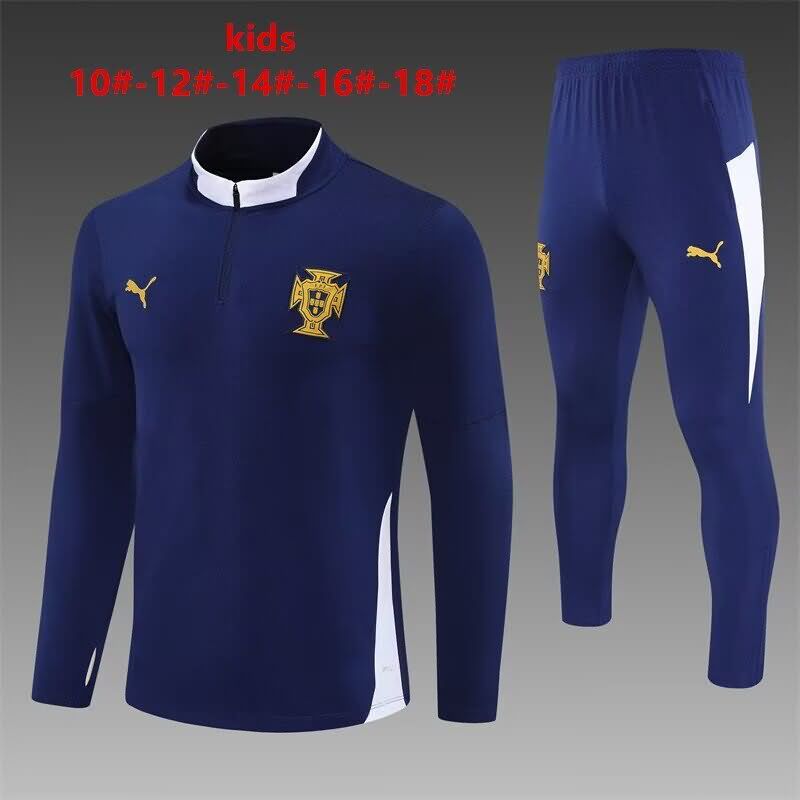 Kids - Thailand Quality(AAA) 2025 Portugal Dark Blue Soccer Tracksuit