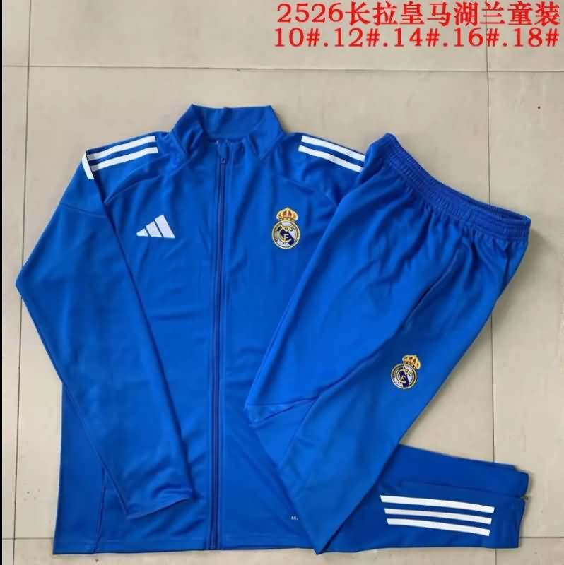 Kids - Thailand Quality(AAA) 25/26 Real Madrid Blue Soccer Tracksuit 02