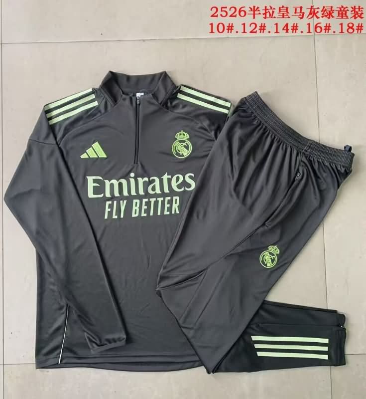 Kids - Thailand Quality(AAA) 25/26 Real Madrid Grey Soccer Tracksuit