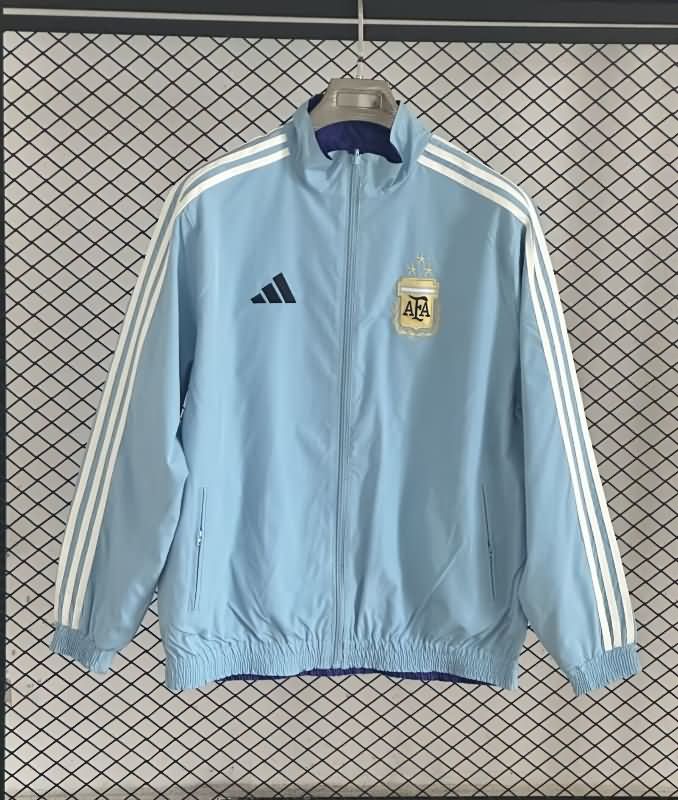 Thailand Quality(AAA) 2025 Argentina Light Blue Purple Reversible Soccer Windbreaker