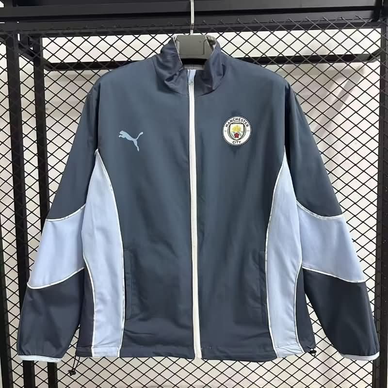 Thailand Quality(AAA) 25/26 Manchester City Dark Blue White Reversible Soccer Windbreaker