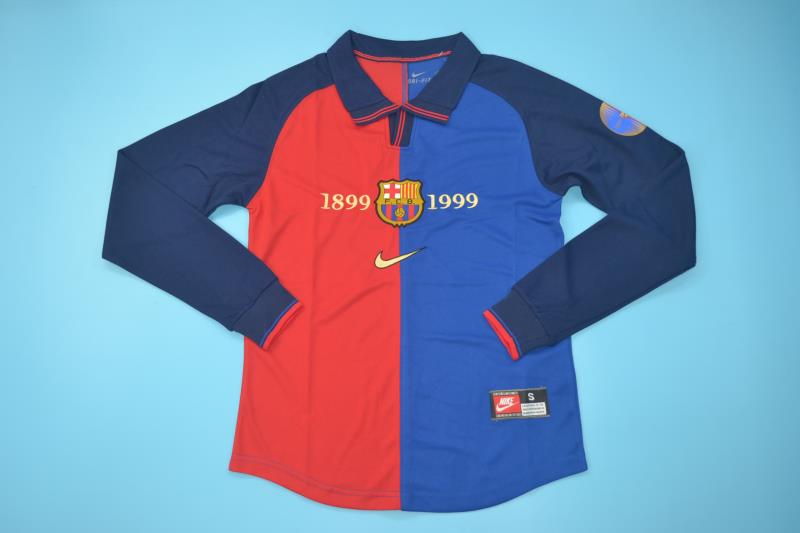 Thailand Quality(AAA) 1999/00 Barcelona Home Retro Soccer Jersey(L/S)