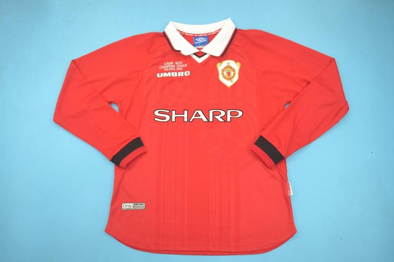 Thailand Quality(AAA) 1998/99 Manchester United UCL Home Retro Jersey(L/S)