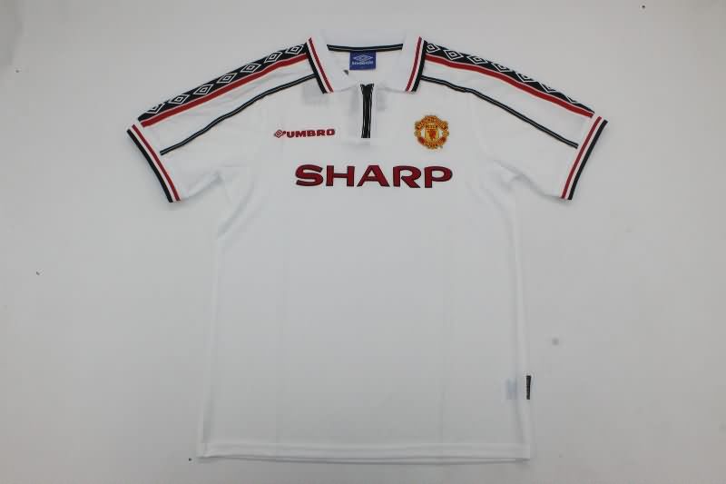 Thailand Quality(AAA) 1998/99 Manchester United White Retro Soccer Jersey