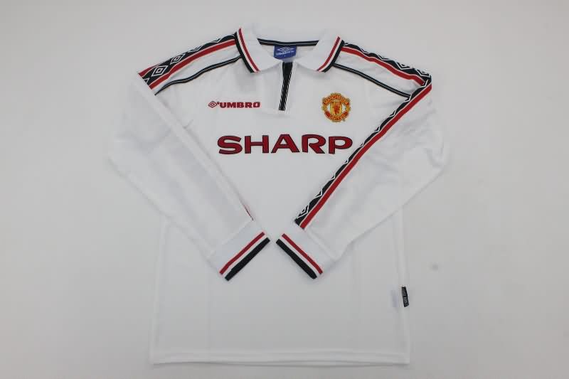 Thailand Quality(AAA) 1998/99 Manchester United White Long Sleeve Retro Soccer Jersey