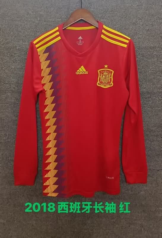 Thailand Quality(AAA) 2018 Spain Home Long Sleeve Retro Soccer Jersey