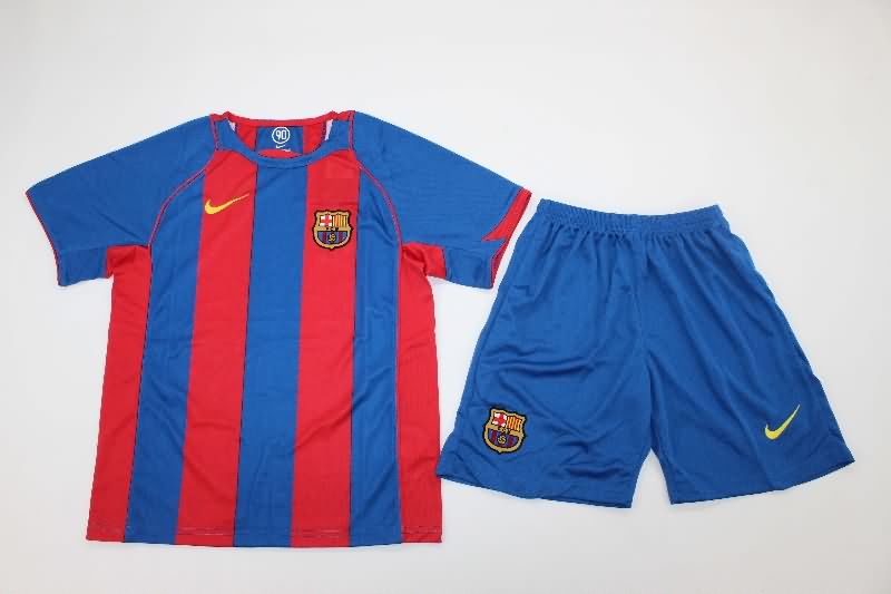 2004/05 Barcelona Home Kids Soccer Jersey And Shorts