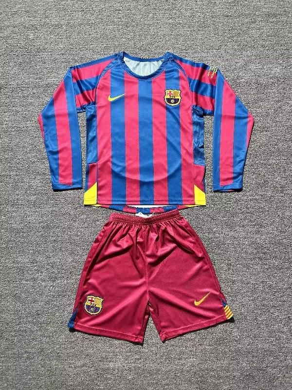 2005/06 Barcelona Home Long Sleeve Kids Soccer Jersey And Shorts