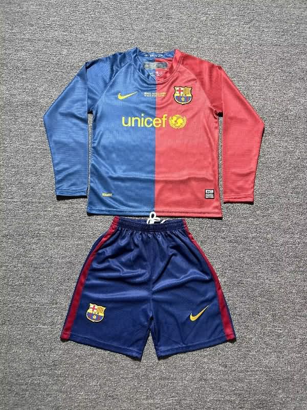 2008/09 Barcelona Home Long Sleeve Kids Soccer Jersey And Shorts