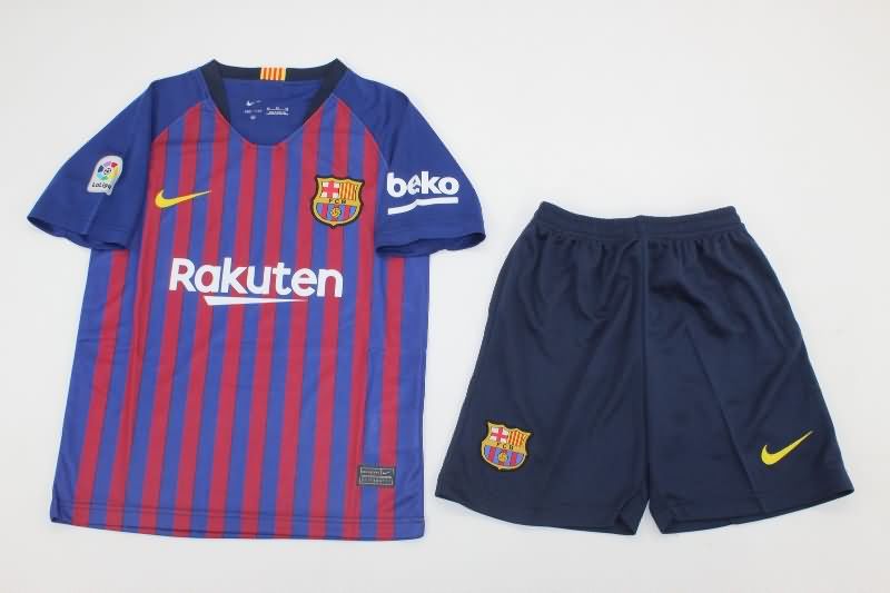 2018/19 Barcelona Home Kids Soccer Jersey And Shorts