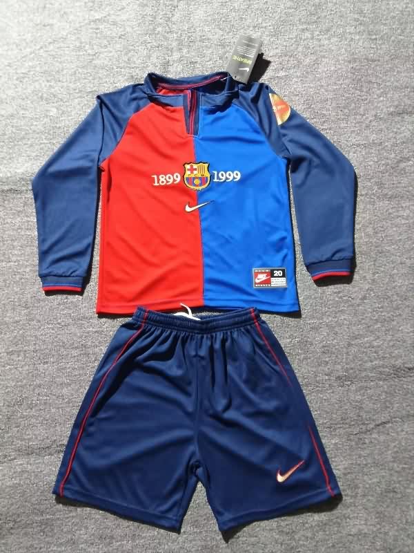 1999/00 Barcelona Home Long Sleeve Kids Soccer Jersey And Shorts