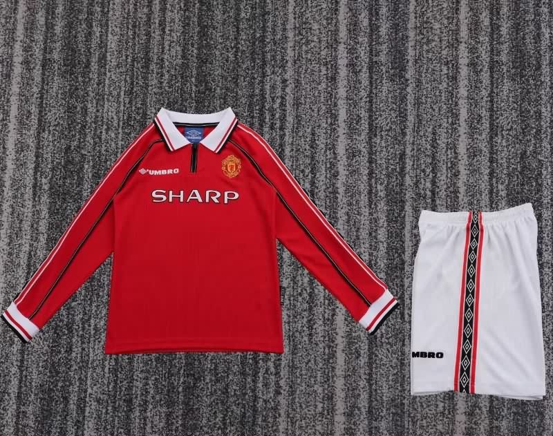 1998/00 Manchester United Home Long Sleeve Kids Soccer Jersey And Shorts