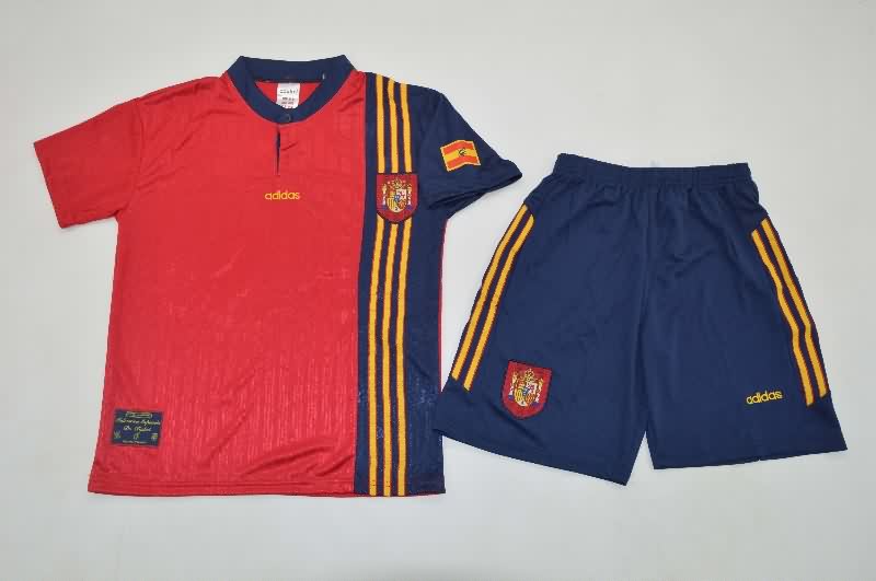 1996 Spain Home Kids Soccer Jersey And Shorts